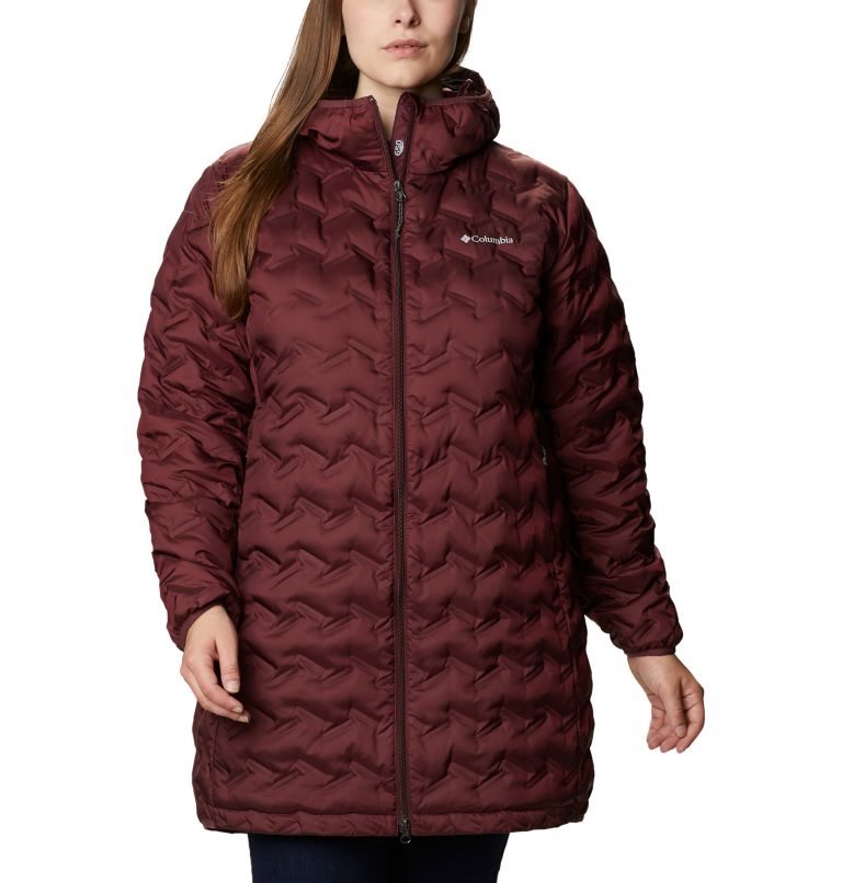 Women\'s Columbia Delta Ridge Long Down Jackets Burgundy | Plus Size CA-UC815